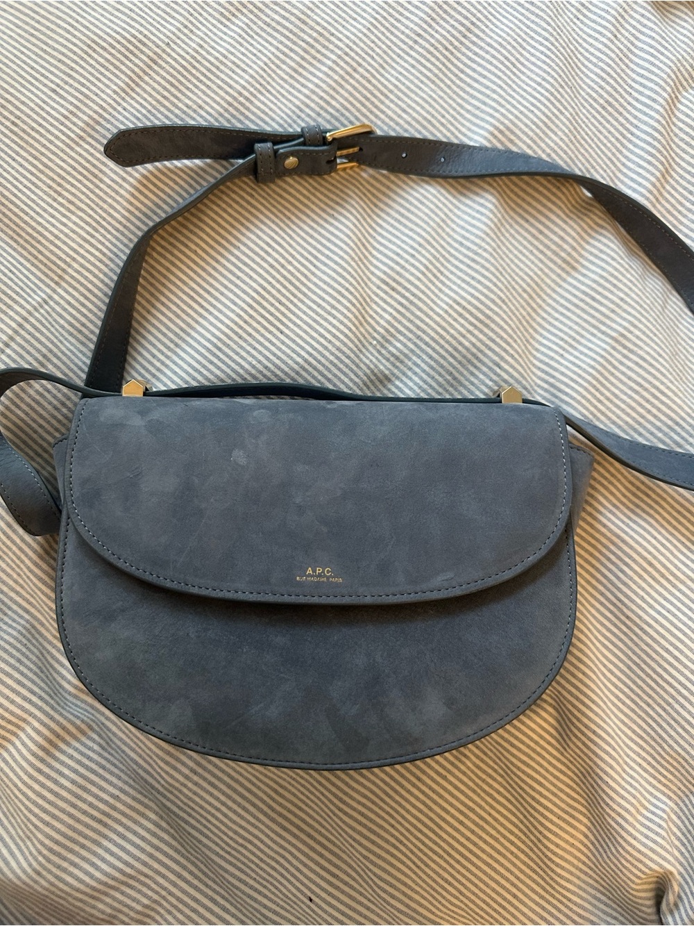 A.P.C. Suede Saddle Crossbody Bag in Charcoal Gray
